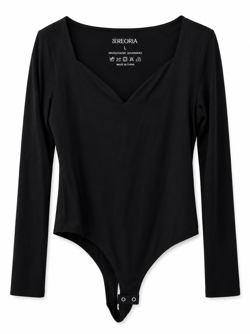 REORIA Black Buttery Soft Long Sleeve Sweetheart Bodysuit L